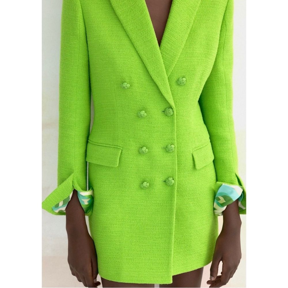 Zara Neon Green Double-Breasted Blazer Dress - Picture 5 of 12